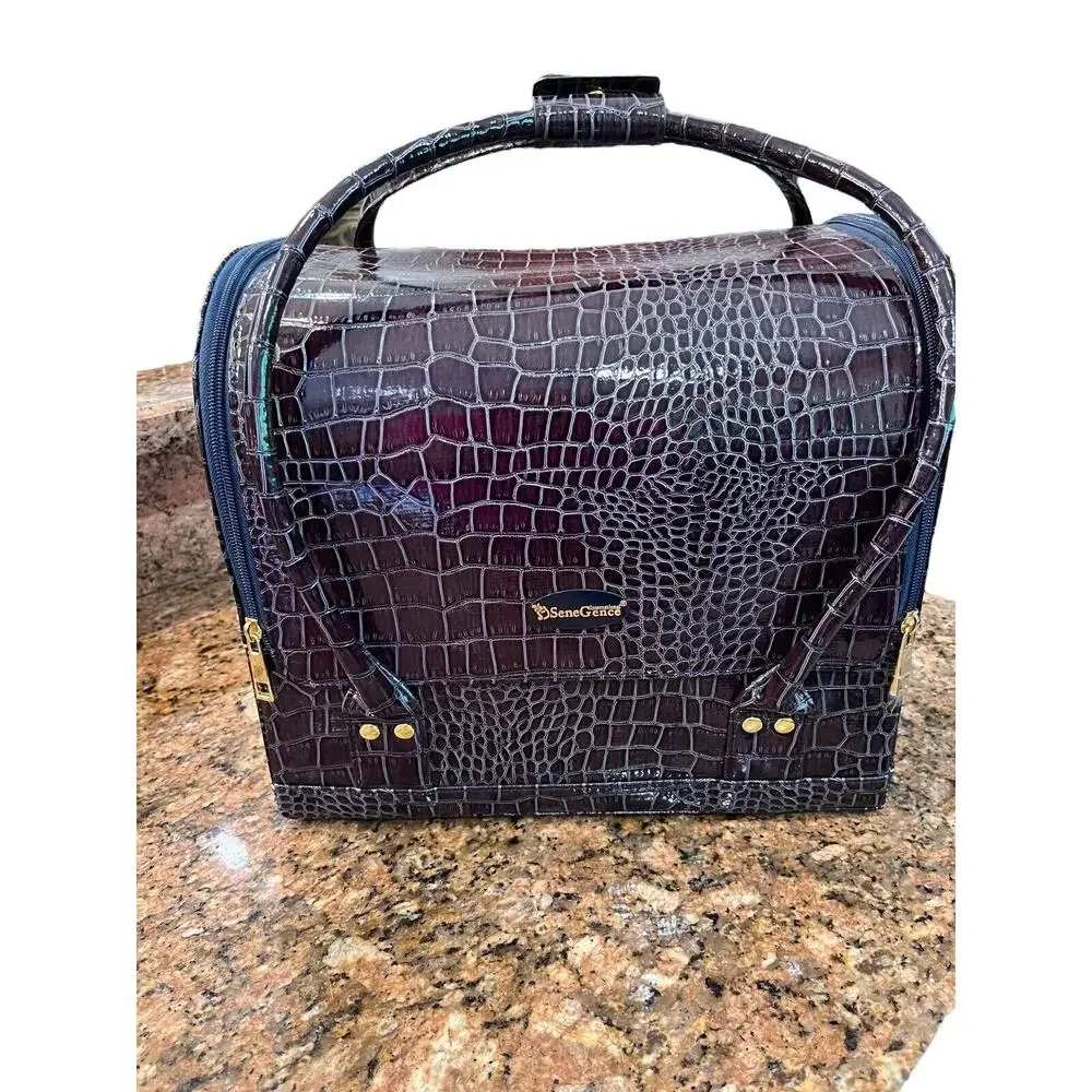SeneGence Large Purple Crocodile Luxury Makeup,‎ Jewelry, Etc. LARGE Travel Tote